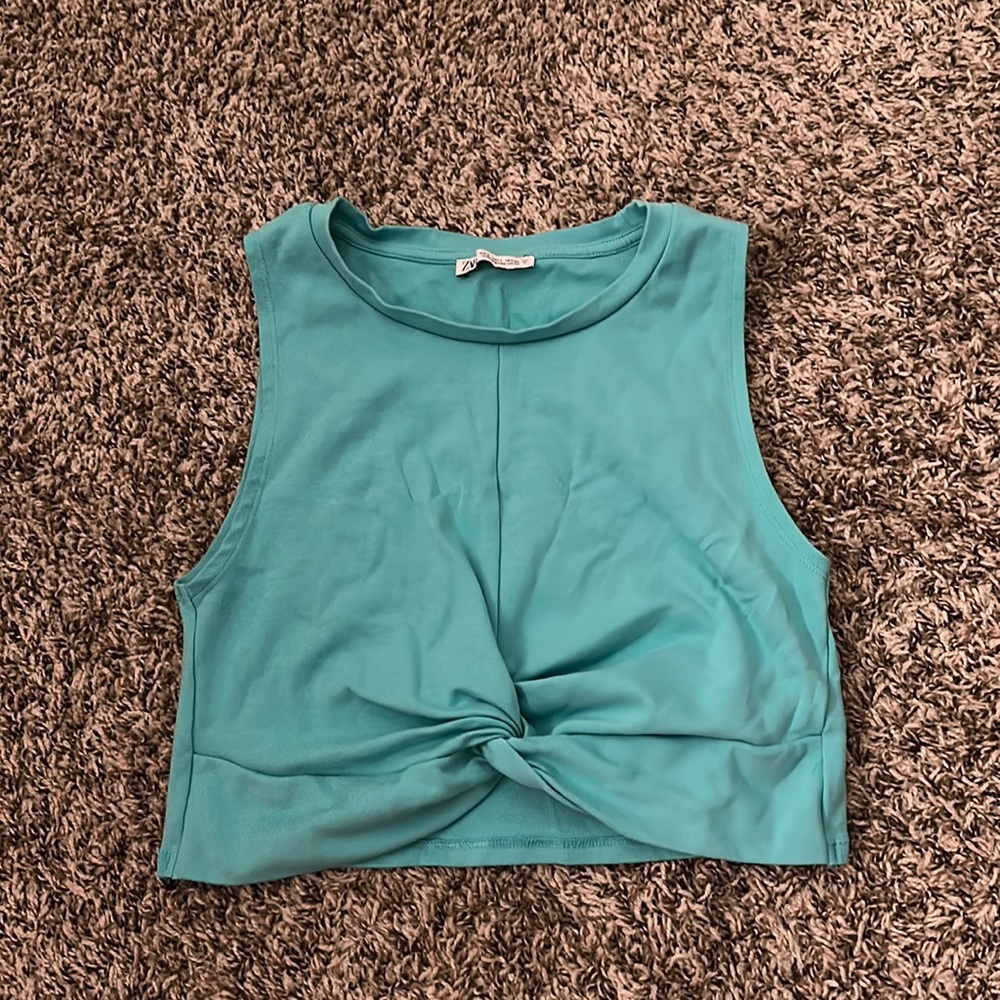 Teal cropped Zara tank top